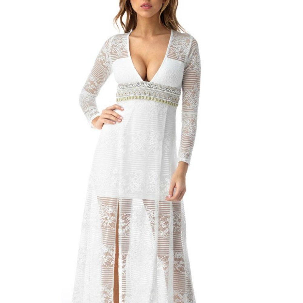 Sky Torvald Beaded Lace Maxi Dress